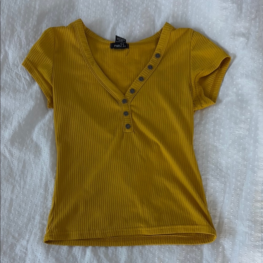 Rue21 Gold Fitted Buttoned T-Shirt